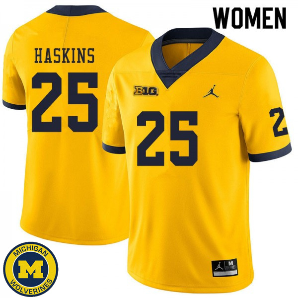 Women Michigan Wolverines #25 Hassan Haskins Yellow Alumni Jersey